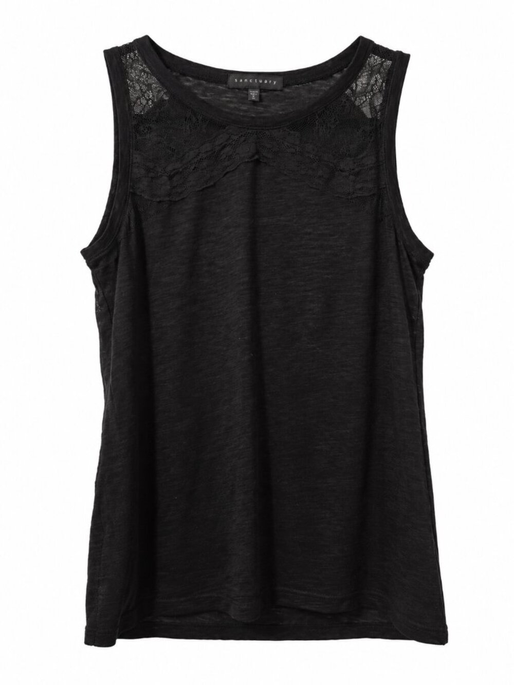 Sanctuary Black Lace Linen Sleeveless Blouse size Large 8 10 12